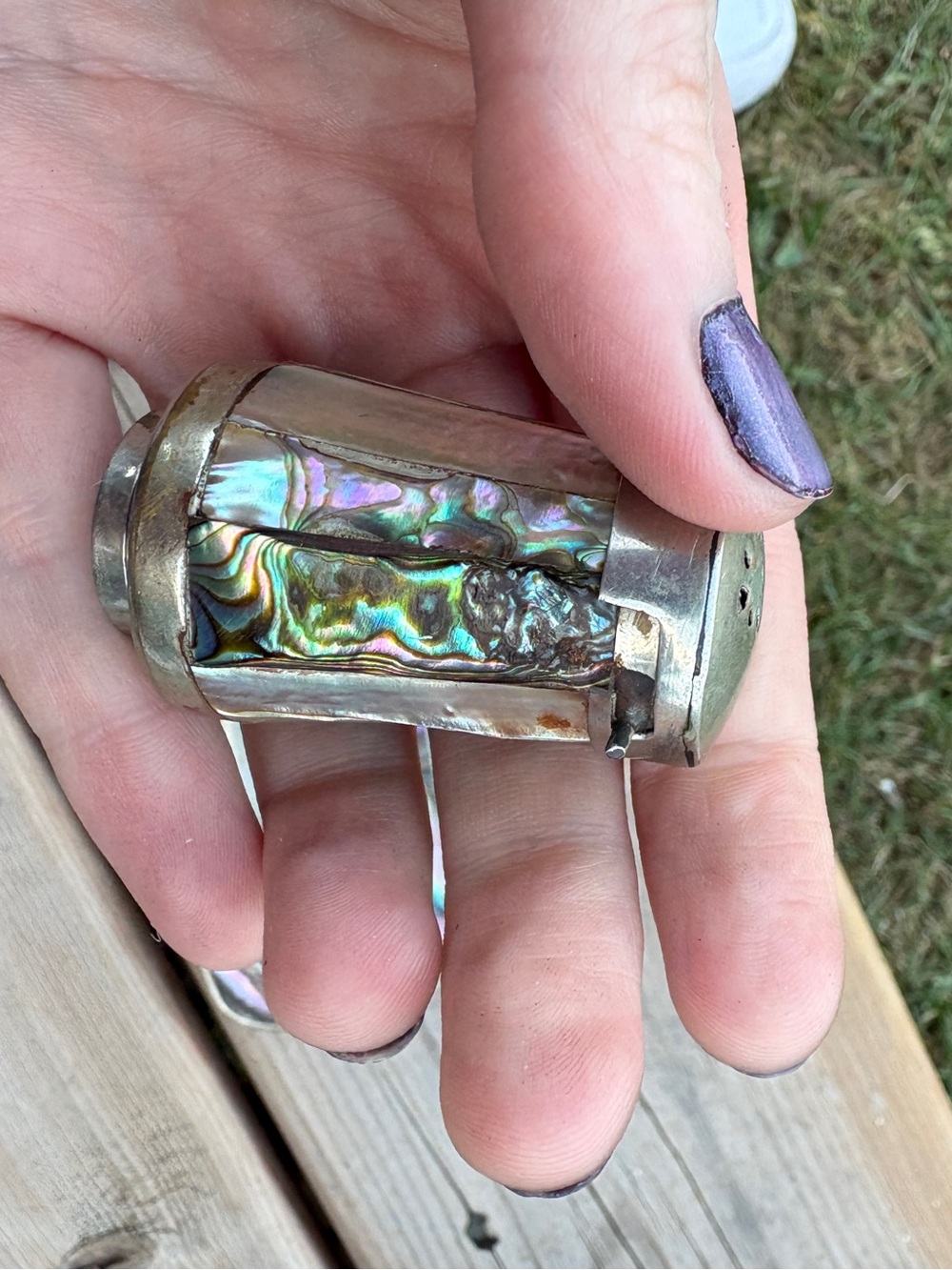 Abalone Inlaid Salt and Pepper Shakers with Tray ALPACA MEXICO - Picture 4 of 14